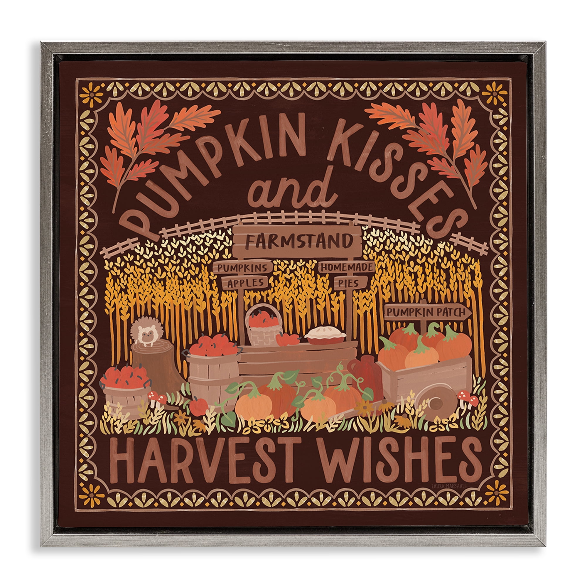 Stupell Industries Autumn Harvest Wishes Landscape Painting Gray Floater Framed Art Print Wall Art, 18 x 18
