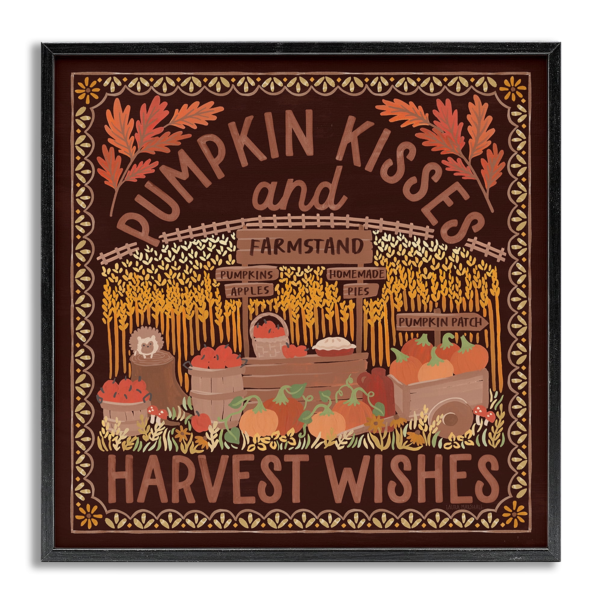 Stupell Industries Autumn Harvest Wishes Landscape Painting Gray Framed Art Print Wall Art, 24 x 24