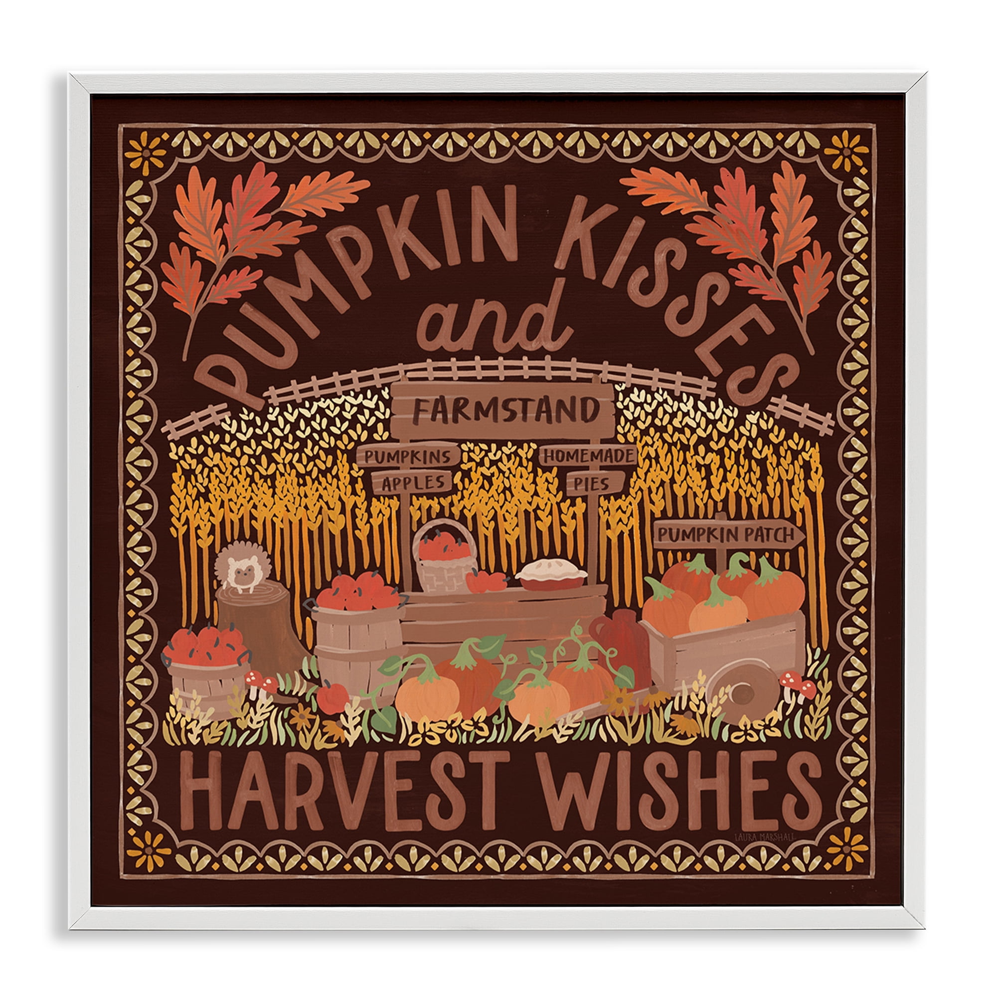 Stupell Industries Autumn Harvest Wishes Landscape Painting White Framed Art Print Wall Art, 17 x 17