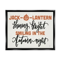 Stupell Industries Autumn Jack-o-Lantern Phrase Holiday Painting Black Floater Framed Art Print Wall Art, 21 x 17