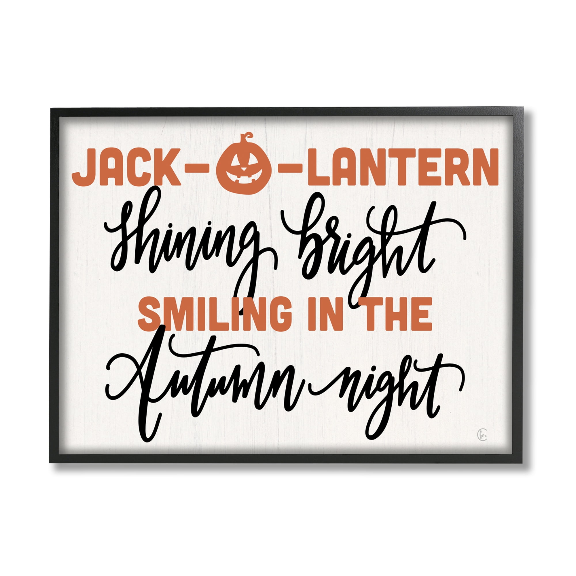 Stupell Industries Autumn Jack-o-Lantern Phrase Holiday Painting Black Framed Art Print Wall Art, 14 x 11