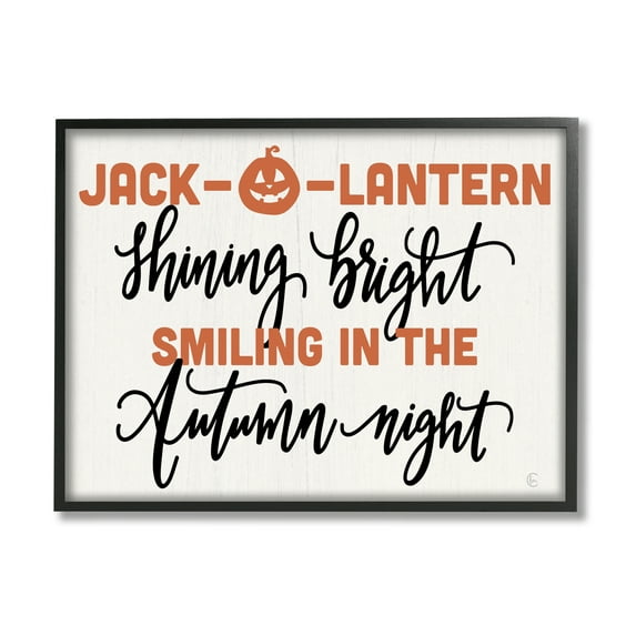 Stupell Industries Autumn Jack-o-Lantern Phrase Holiday Painting Black Framed Art Print Wall Art, 14 x 11