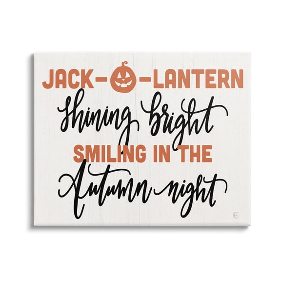 Stupell Industries Autumn Jack-o-Lantern Phrase Holiday Painting Gallery Wrapped Canvas Print Wall Art, 20 x 16