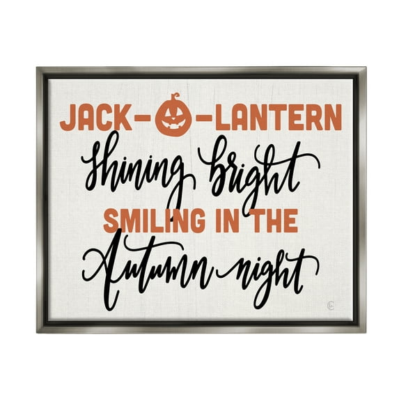 Stupell Industries Autumn Jack-o-Lantern Phrase Holiday Painting Gray Floater Framed Art Print Wall Art, 21 x 17