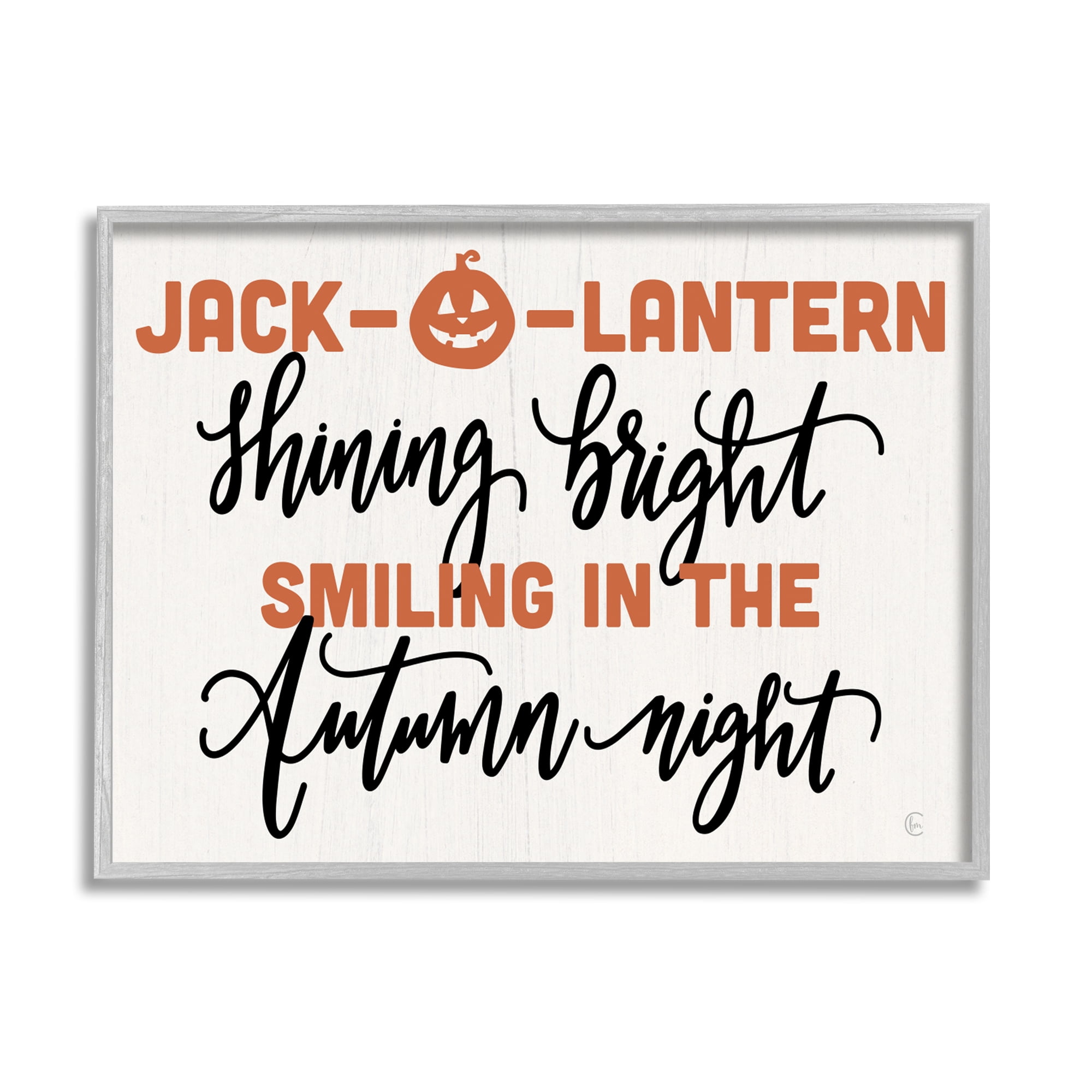 Stupell Industries Autumn Jack-o-Lantern Phrase Holiday Painting Gray Framed Art Print Wall Art, 14 x 11