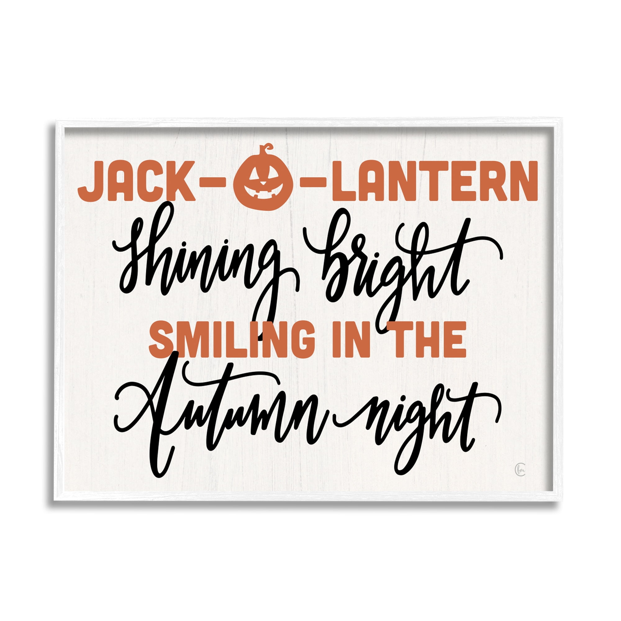 Stupell Industries Autumn Jack-o-Lantern Phrase Holiday Painting White Framed Art Print Wall Art, 14 x 11