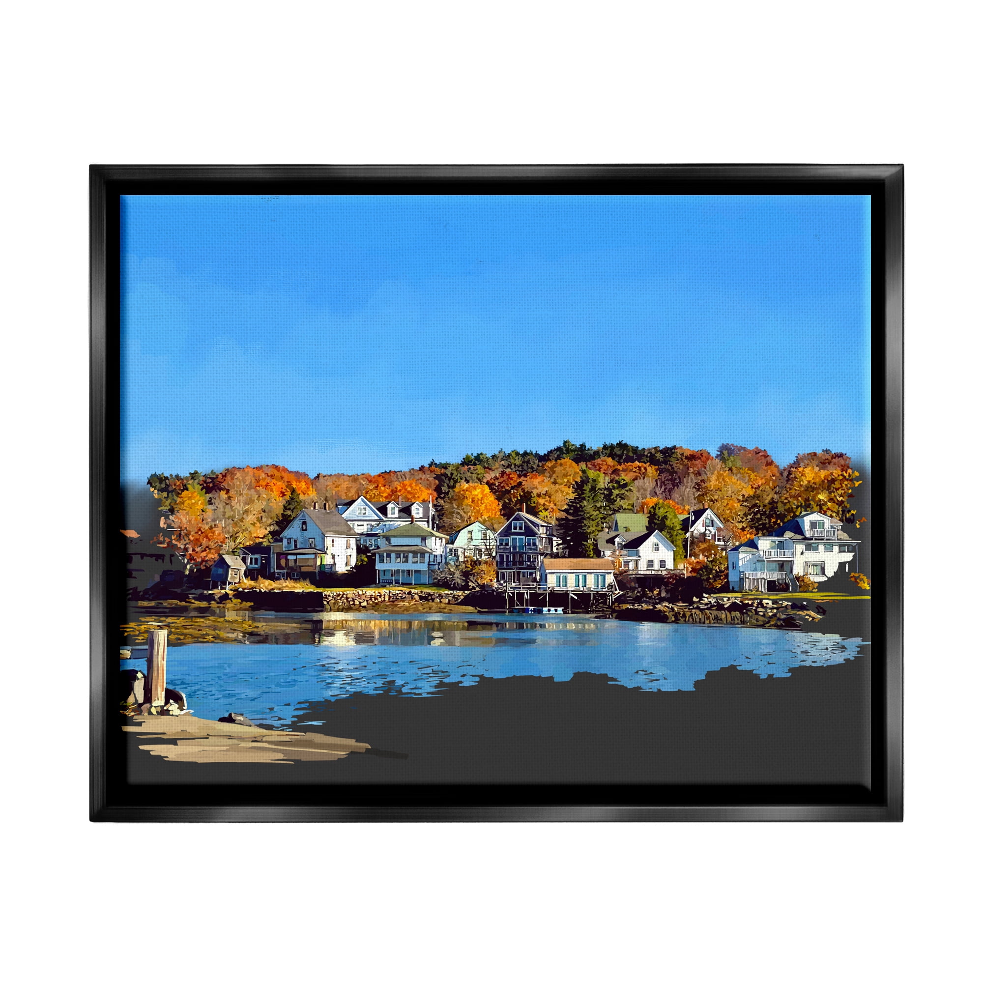 Stupell Industries Autumn Lake Dock Foliage Town & City Photography Black Floater Framed Art Print Wall Art