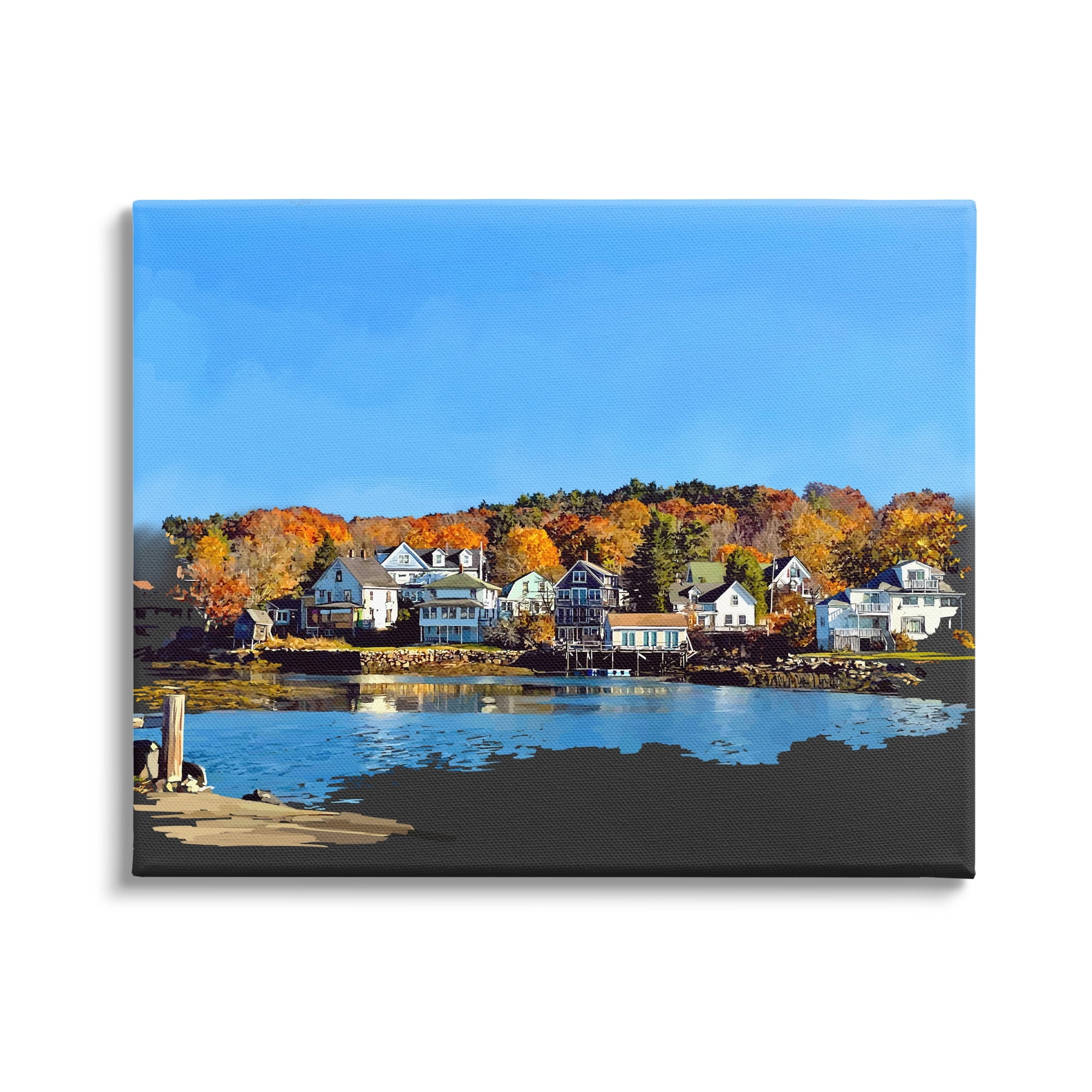 Stupell Industries Autumn Lake Dock Foliage Town & City Photography Gallery Wrapped Canvas Print Wall Art