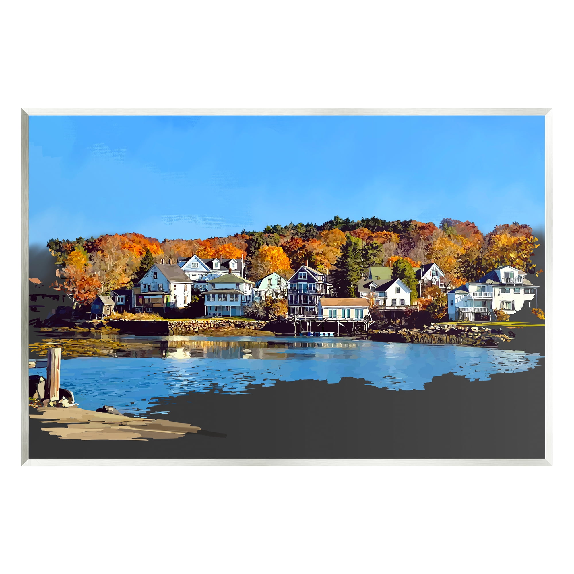 Stupell Industries Autumn Lake Dock Foliage Town & City Photography Unframed Art Print Wall Art