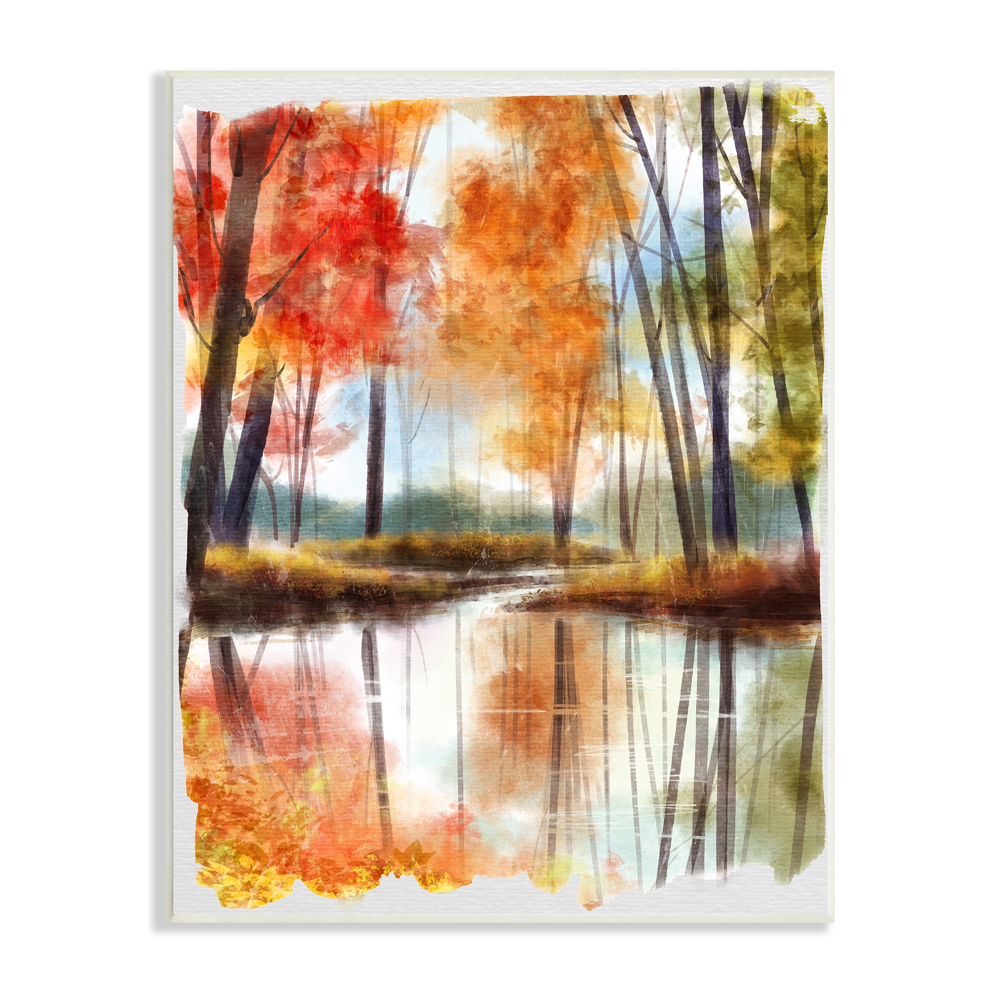 Stupell Industries Autumn Lake Reflection Open Meadow Fall Foliage Trees, 10 x 15,Design by Ziwei Li