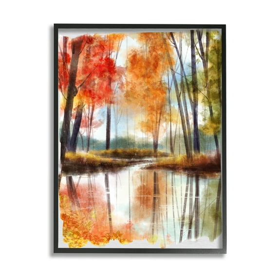 Stupell Industries Autumn Lake Reflection Open Meadow Fall Foliage Trees, 11 x 14,Design by Ziwei Li