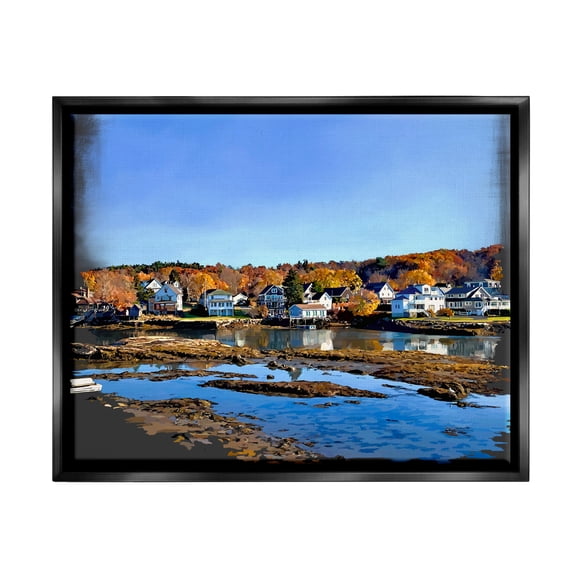 Stupell Industries Autumn Lakeside Foliage Scenery Coastal Photography Black Floater Framed Art Print Wall Art