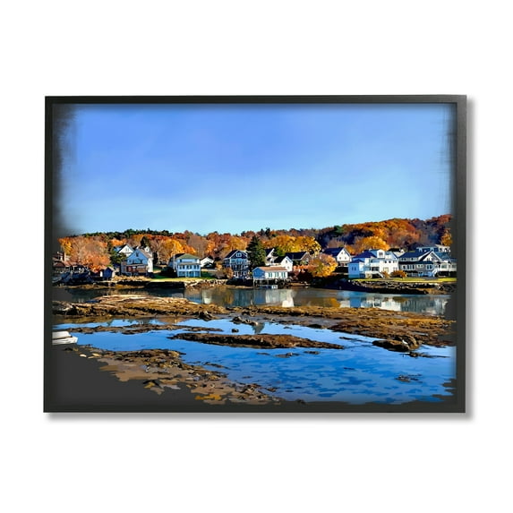 Stupell Industries Autumn Lakeside Foliage Scenery Coastal Photography Black Framed Art Print Wall Art