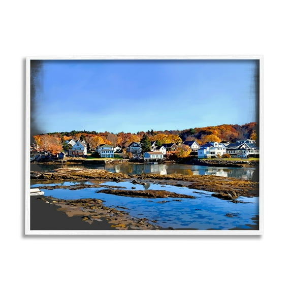 Stupell Industries Autumn Lakeside Foliage Scenery Coastal Photography White Framed Art Print Wall Art