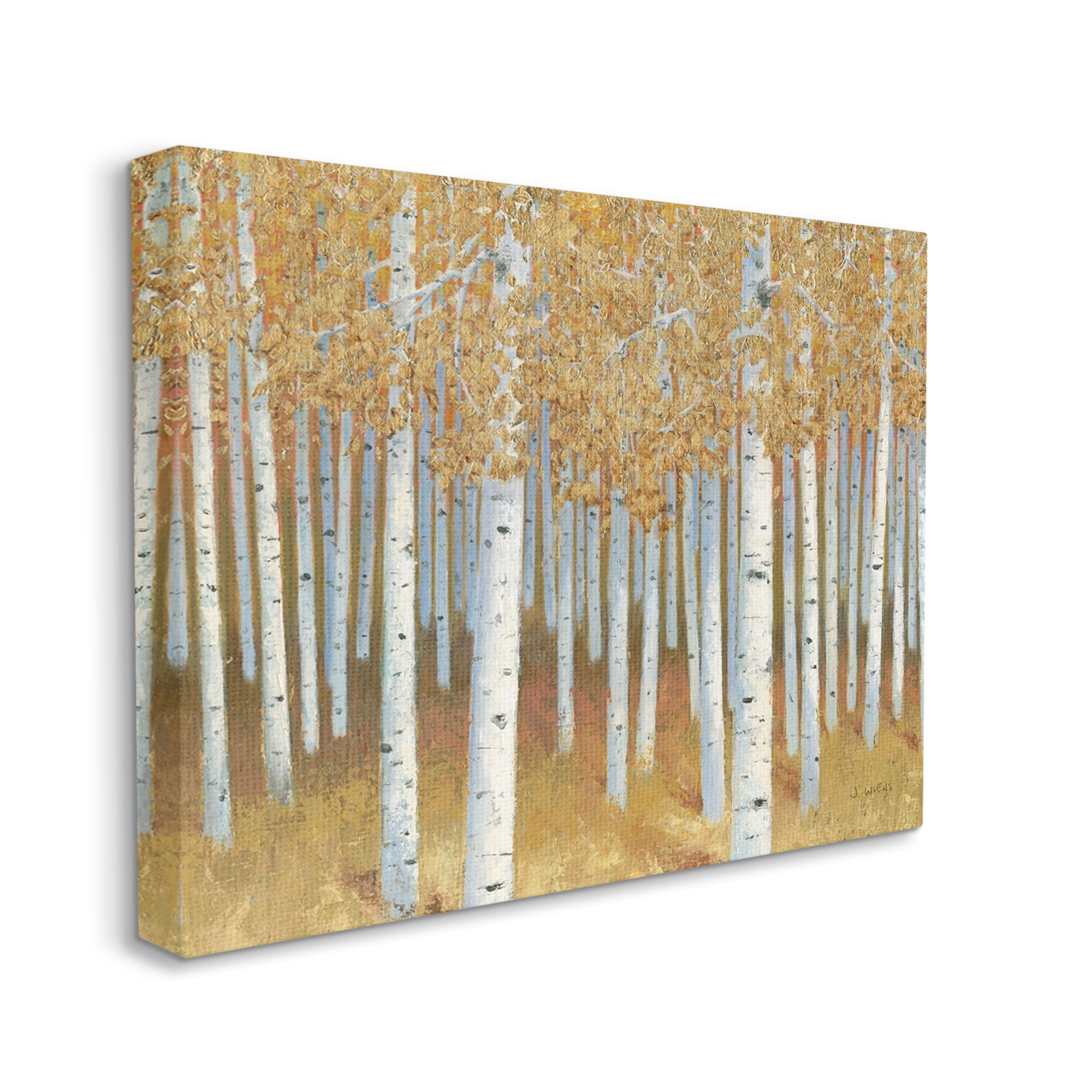 Stupell Industries Autumn Leaves Birch Tree Landscape Rustic Forest Landscape Painting Gallery Wrapped Canvas Print Wall Art, 36 x 48