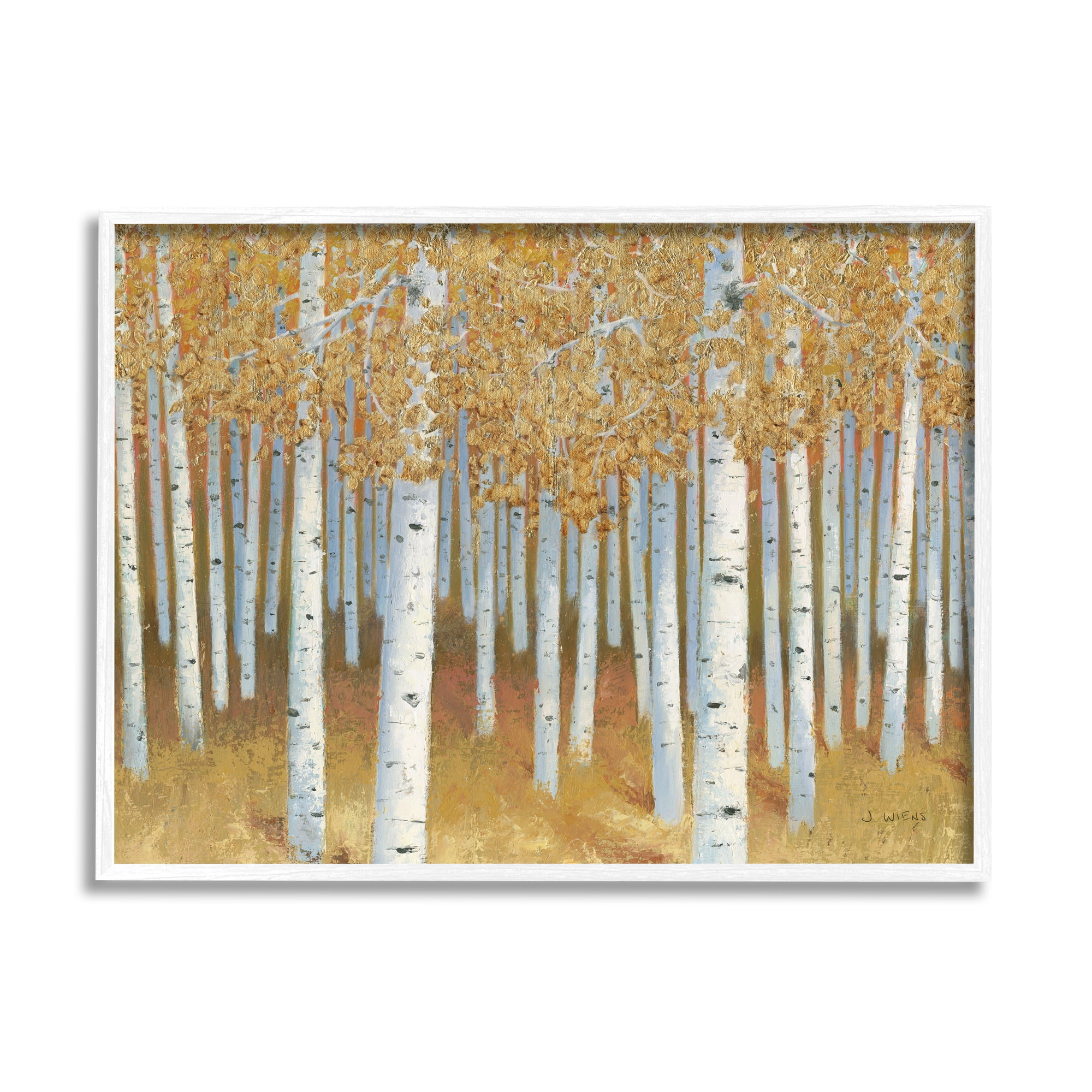 Stupell Industries Autumn Leaves Birch Tree Landscape Rustic Forest Modern Painting White Framed Art Print Wall Art, 16 x 20, Design by James Wiens