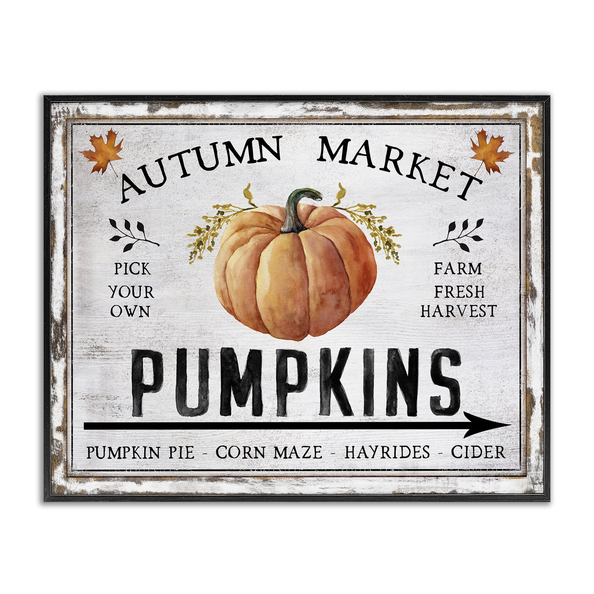 Stupell Industries Autumn Market with Arrow Holiday Painting Black Framed Art Prints Wall Art, 30 x 24