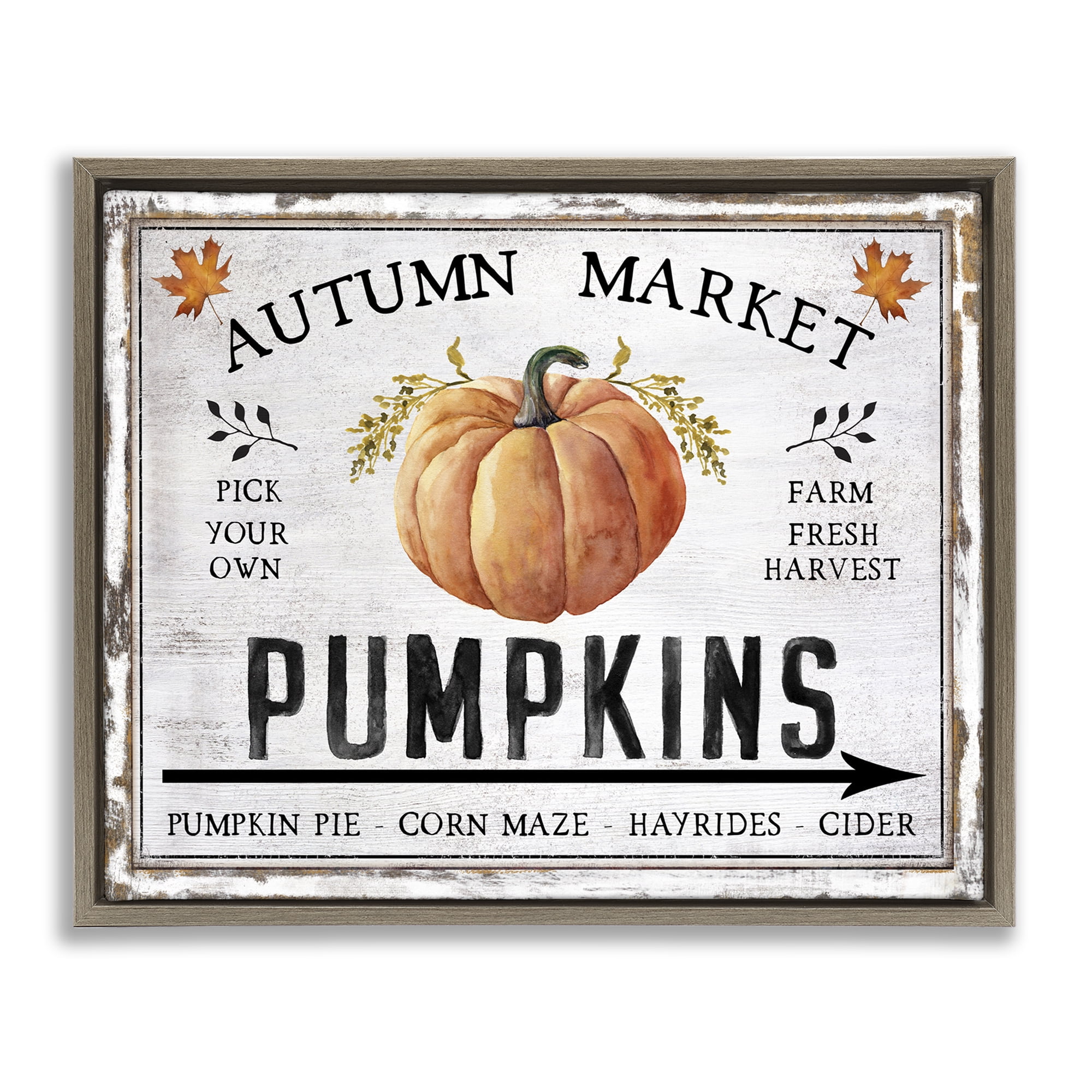 Stupell Industries Autumn Market with Arrow Holiday Painting Brown Floater Framed Canvas Art Prints Wall Art, 21 x 17