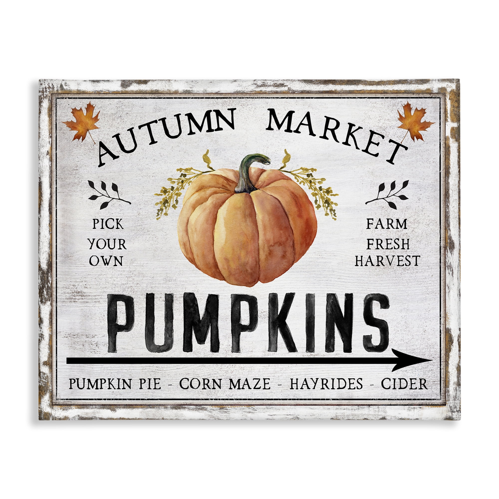 Stupell Industries Autumn Market with Arrow Holiday Painting Gallery Wrapped Canvas Art Prints Wall Art, 30 x 24