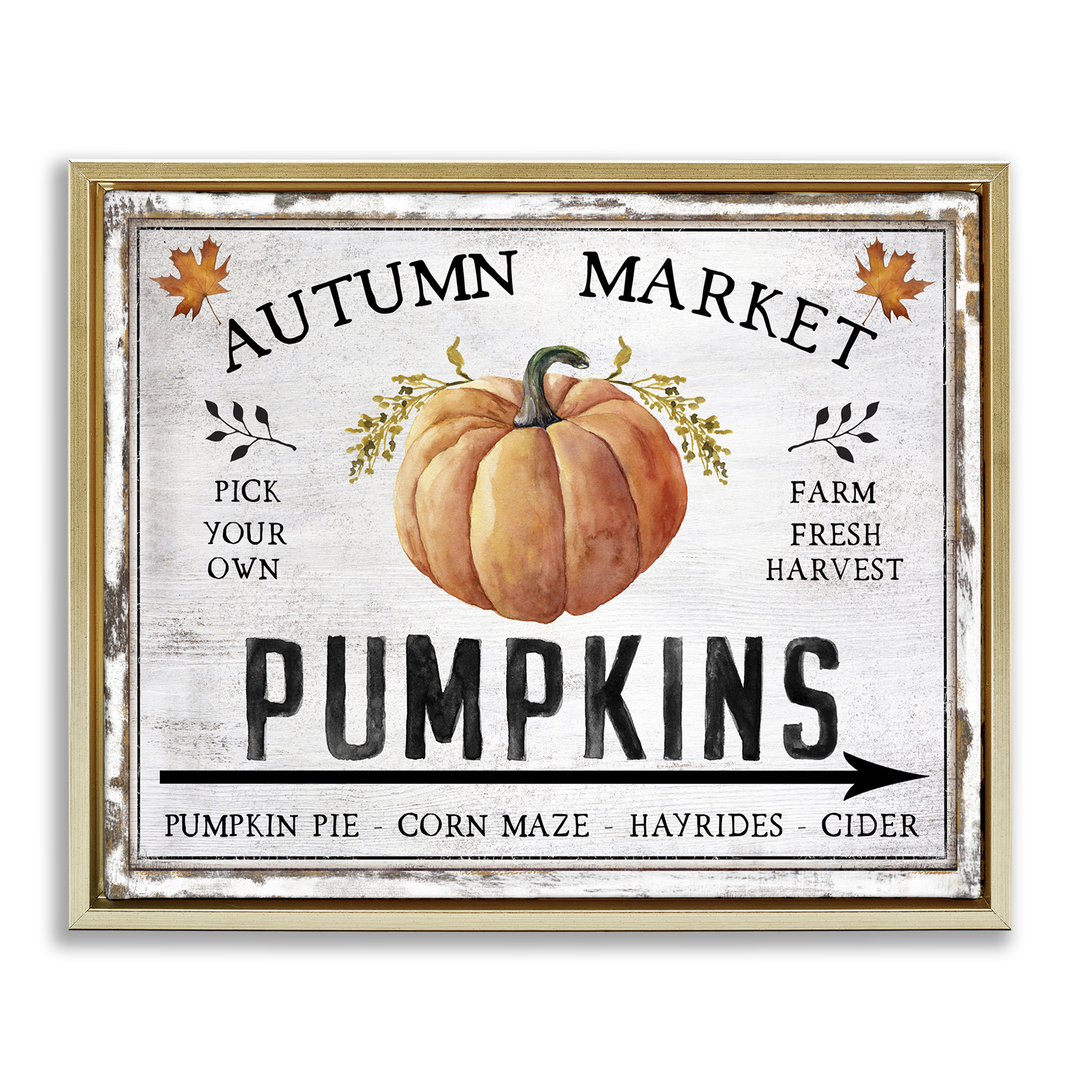 Stupell Industries Autumn Market with Arrow Holiday Painting Gold Floater Framed Canvas Art Prints Wall Art, 31 x 25