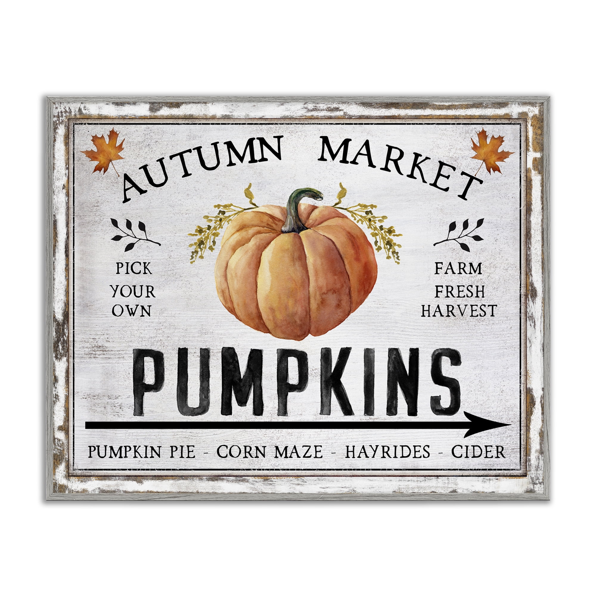 Stupell Industries Autumn Market with Arrow Holiday Painting Gray Framed Art Prints Wall Art, 30 x 24