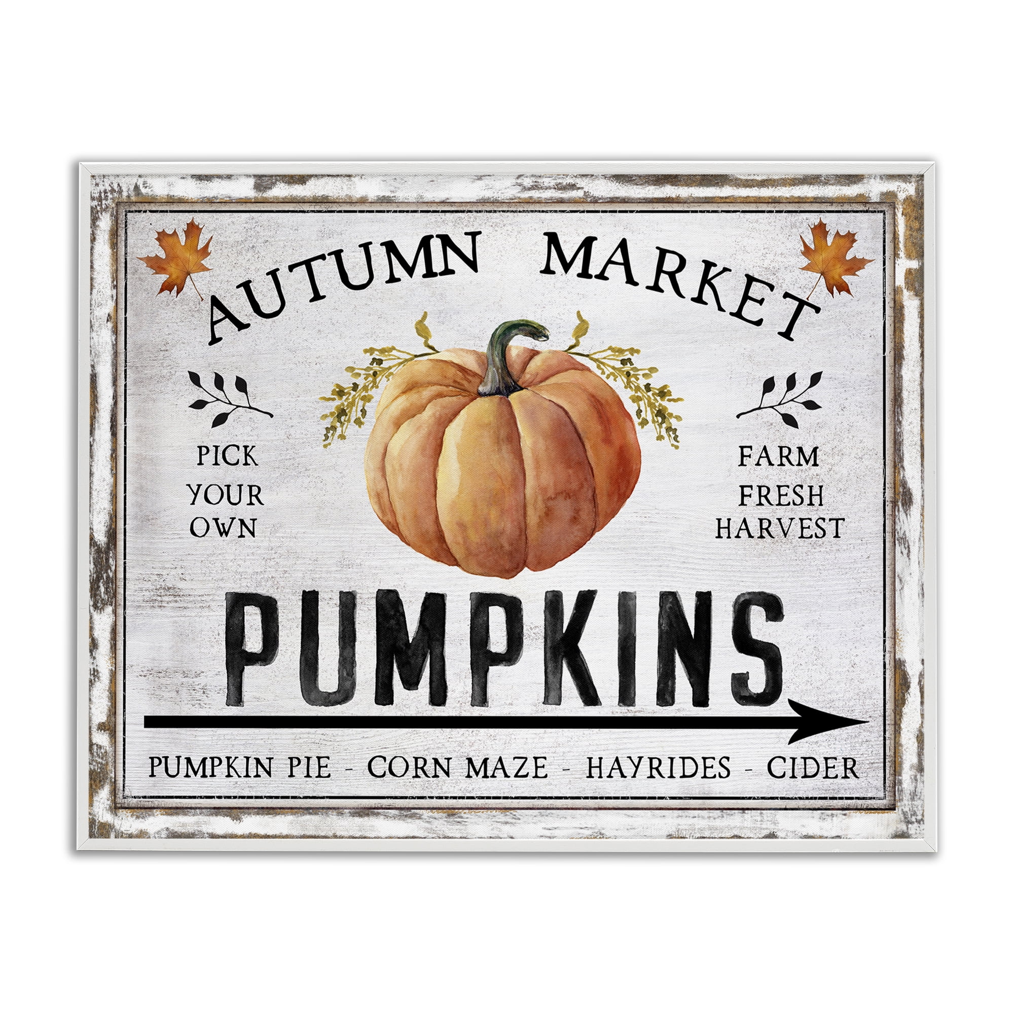 Stupell Industries Autumn Market with Arrow Holiday Painting White Framed Art Prints Wall Art, 30 x 24