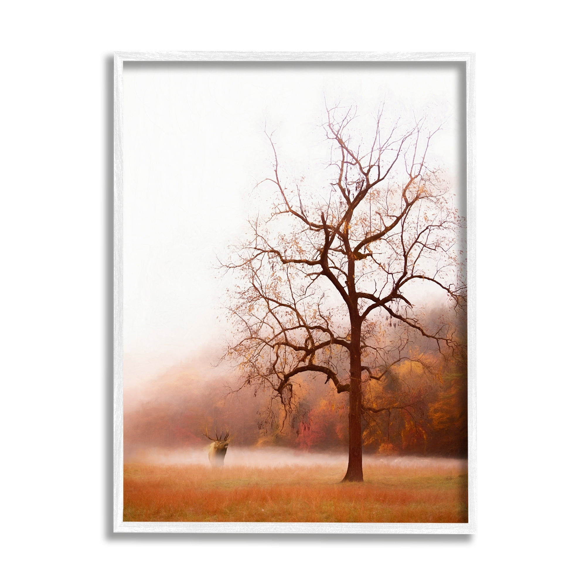 Stupell Industries Autumn Meadow Wilderness Landscape Moose Elk Red Orange, 24 x 30,Design by PHBurchett