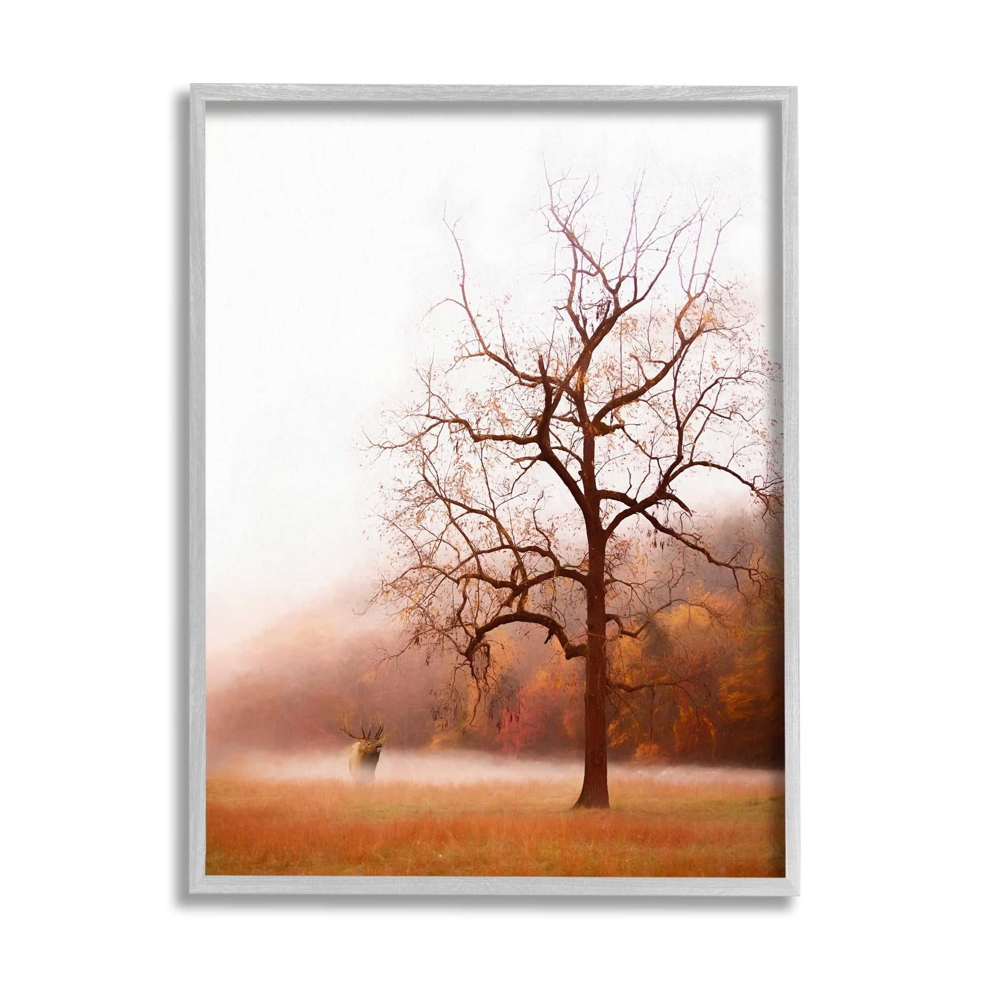 Stupell Industries Autumn Meadow Wilderness Landscape Moose Elk Red Orange, 24 x 30,Design by PHBurchett