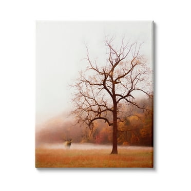 Stupell Industries Autumn Meadow Wilderness Landscape Moose Elk Red Orange, 24 x 30,Design by PHBurchett