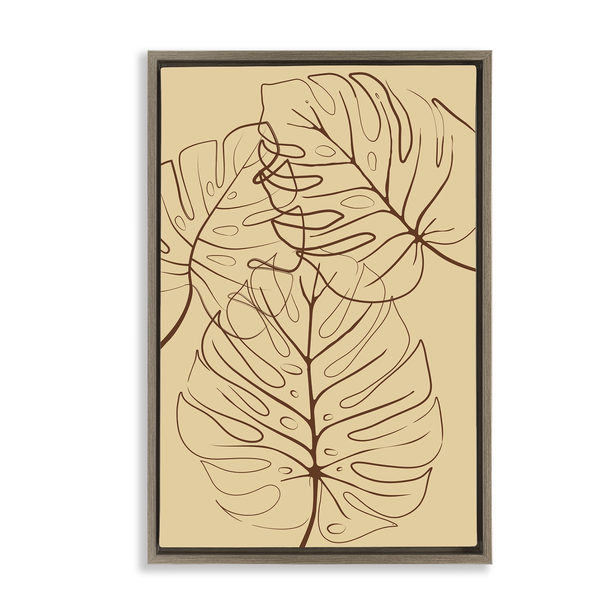 Stupell Industries Autumn Monstera Leaf Contour Brown Framed Floater Canvas Wall Art, design by Martina Pavlova