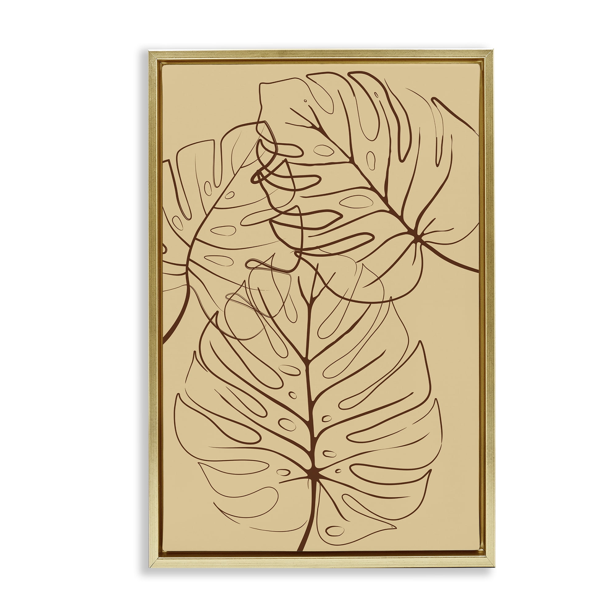 Stupell Industries Autumn Monstera Leaf Contour Gold Framed Floater Canvas Wall Art, design by Martina Pavlova