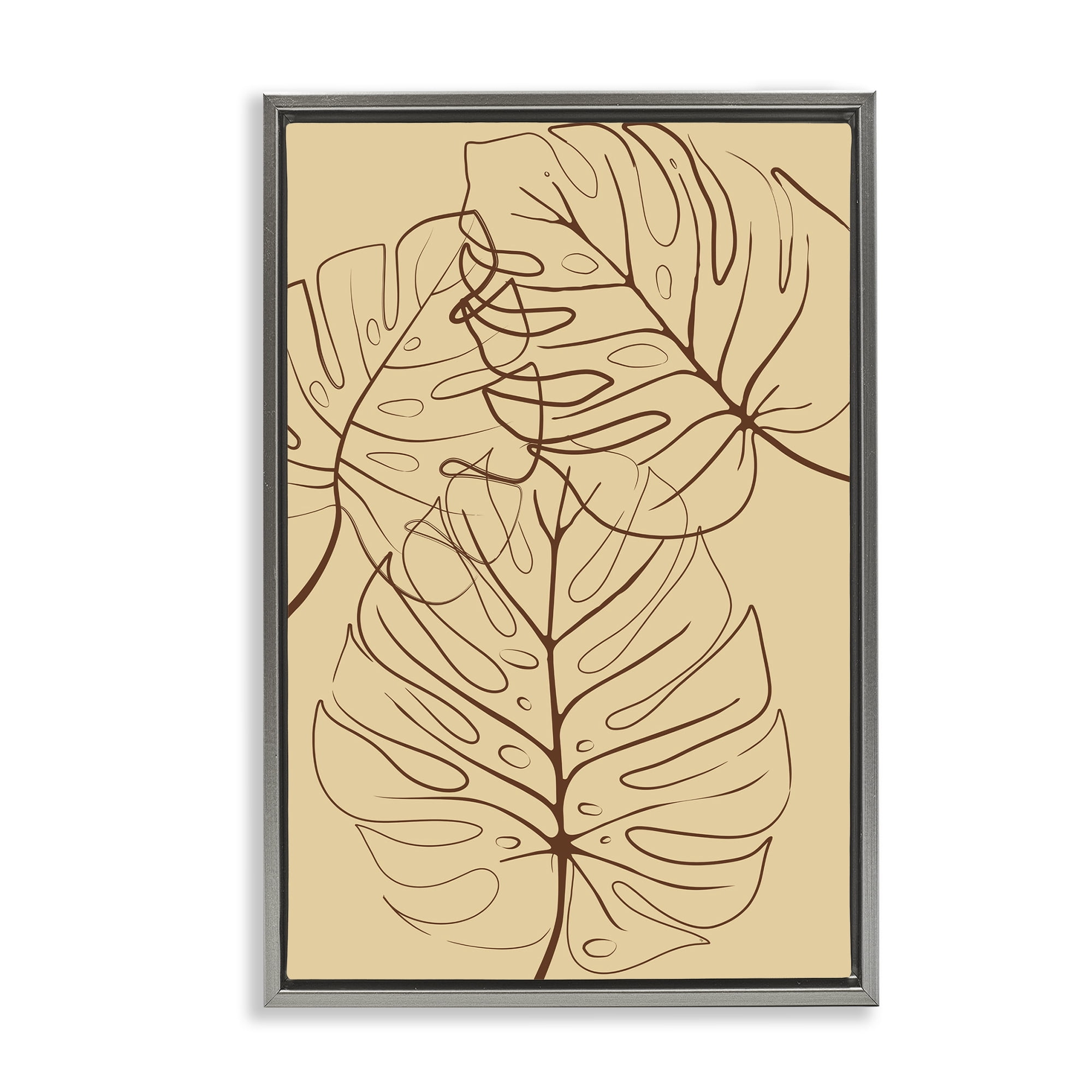 Stupell Industries Autumn Monstera Leaf Contour Gray Framed Floater Canvas Wall Art, design by Martina Pavlova