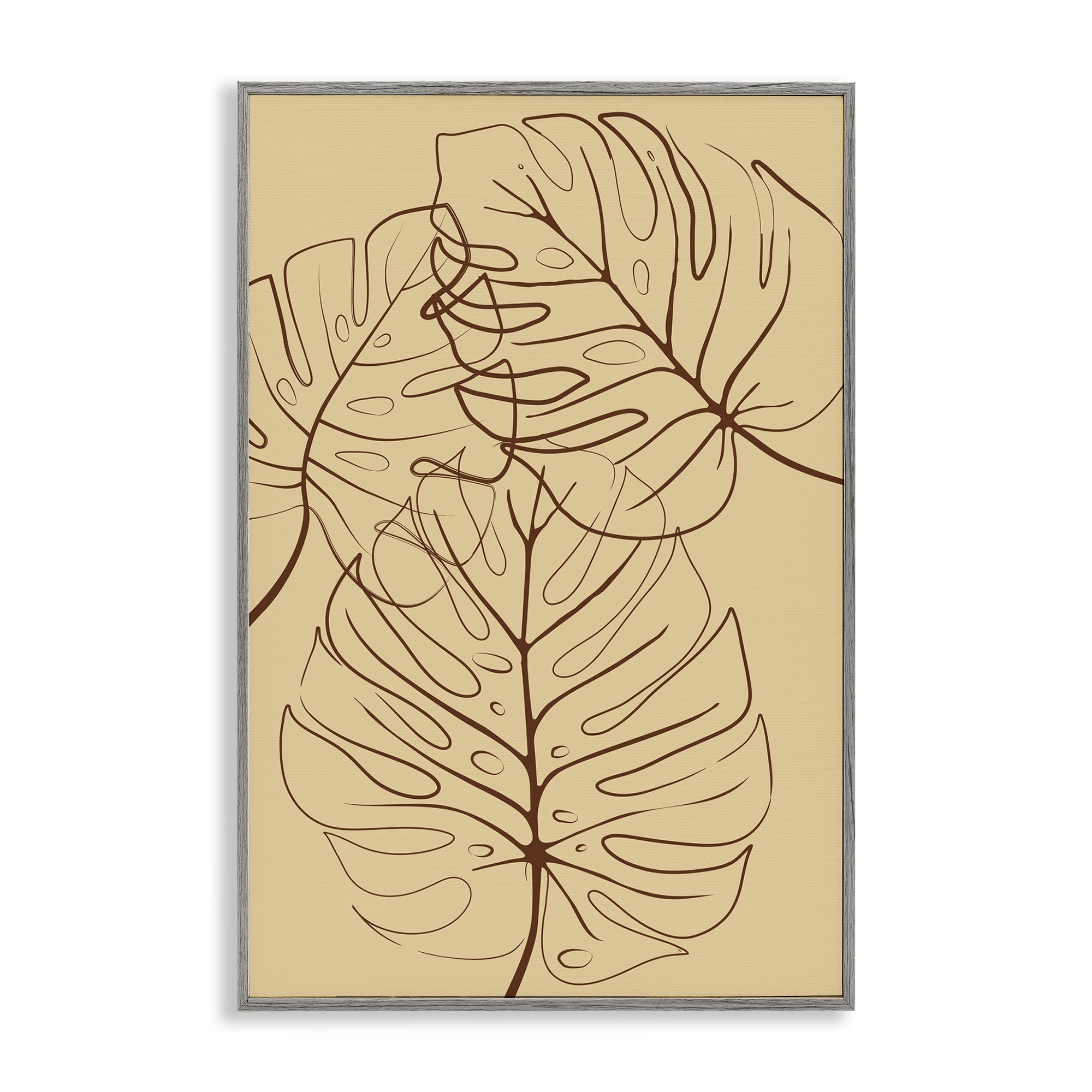 Stupell Industries Autumn Monstera Leaf Contour Gray Framed Giclee Art, design by Martina Pavlova