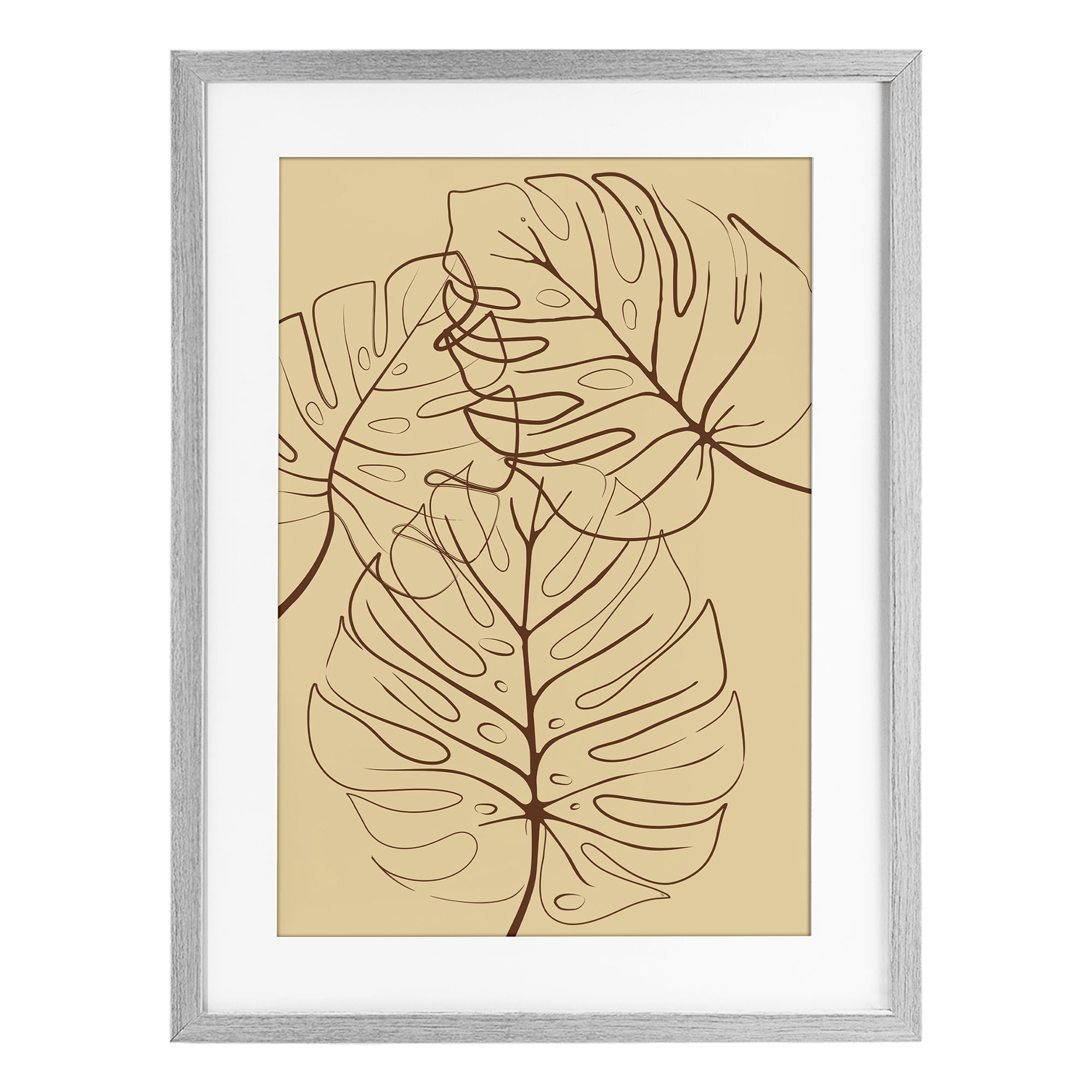 Stupell Industries Autumn Monstera Leaf Contour Gray Framed Print Under Glass, design by Martina Pavlova