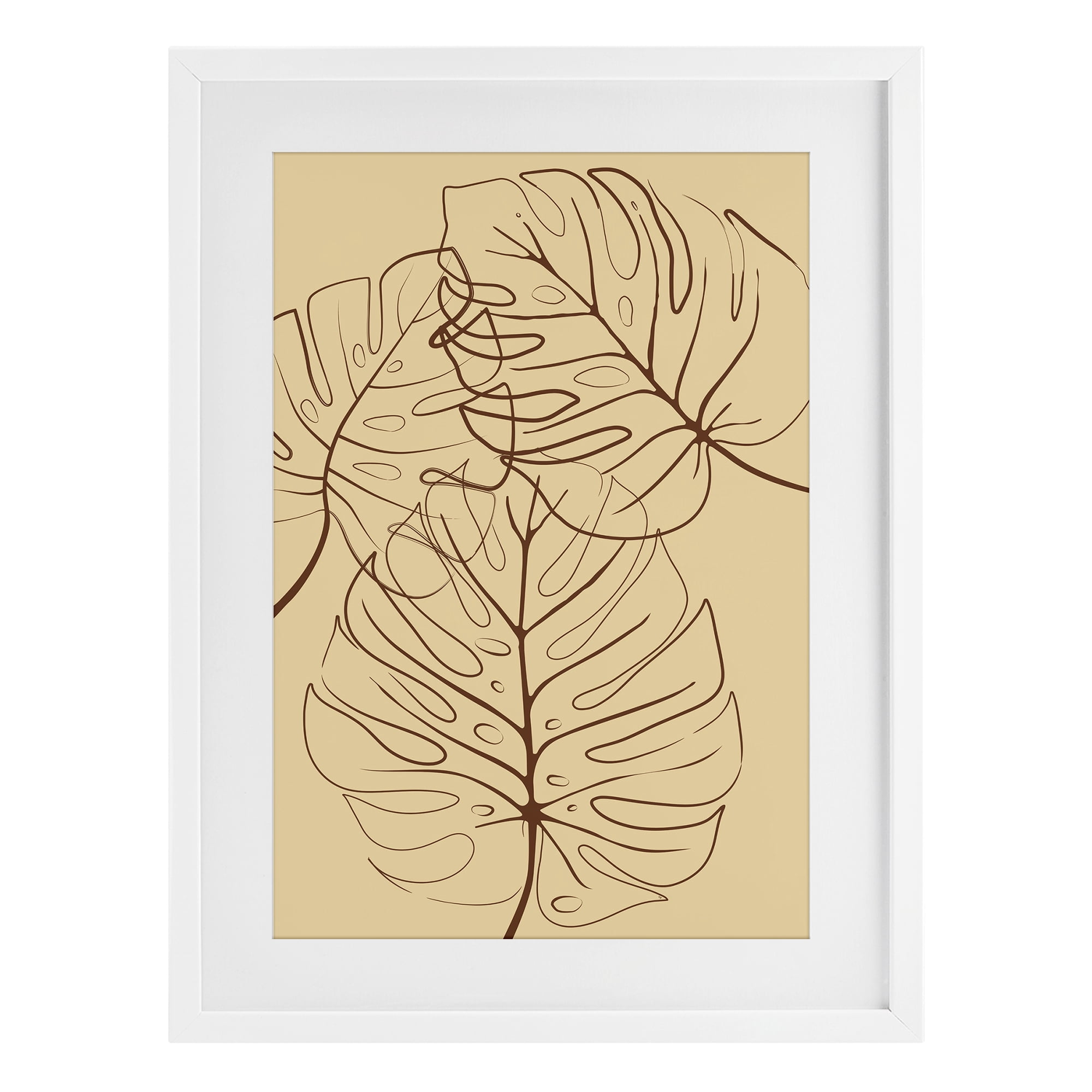 Stupell Industries Autumn Monstera Leaf Contour White Framed Print Under Glass, design by Martina Pavlova