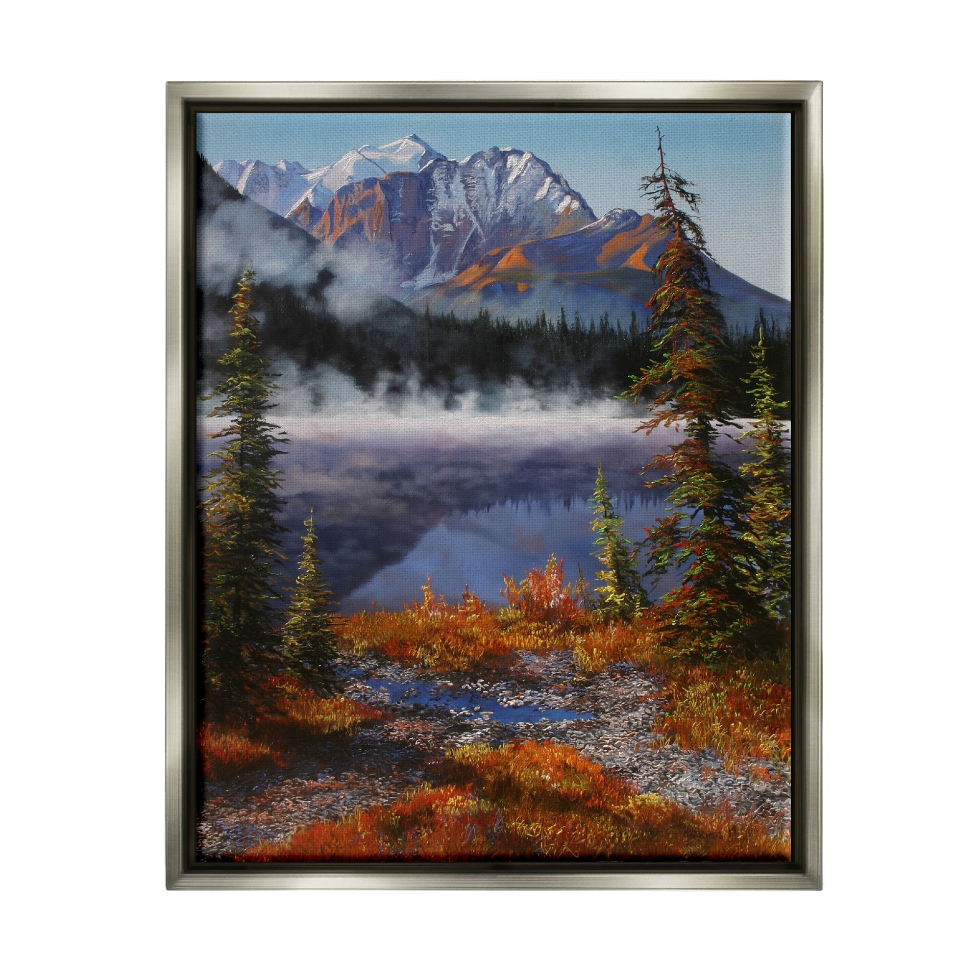 Stupell Industries Autumn Mountain Scenery Nature Painting Gray Floater Framed Art Print Wall Art, 17 x 21