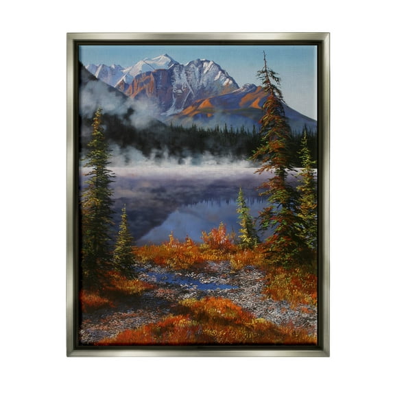 Stupell Industries Autumn Mountain Scenery Nature Painting Gray Floater Framed Art Print Wall Art, 25 x 31
