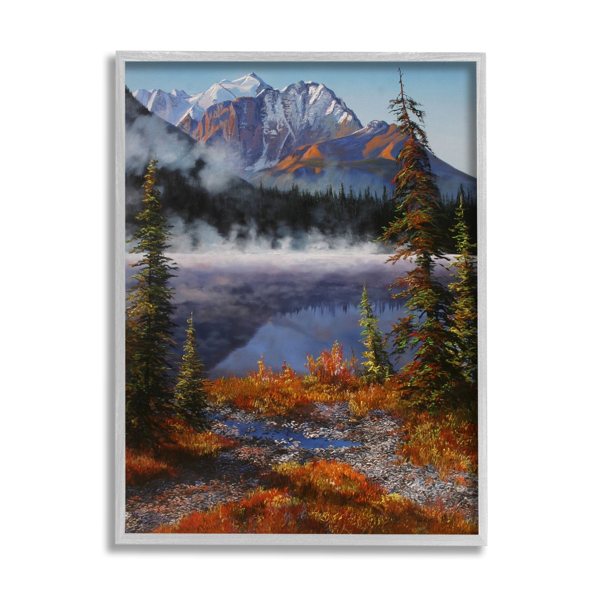 Stupell Industries Autumn Mountain Scenery Nature Painting Gray Framed Art Print Wall Art, 11 x 14