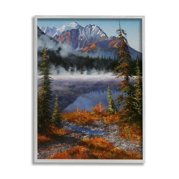 Stupell Industries Autumn Mountain Scenery Nature Painting Gray Framed Art Print Wall Art, 16 x 20