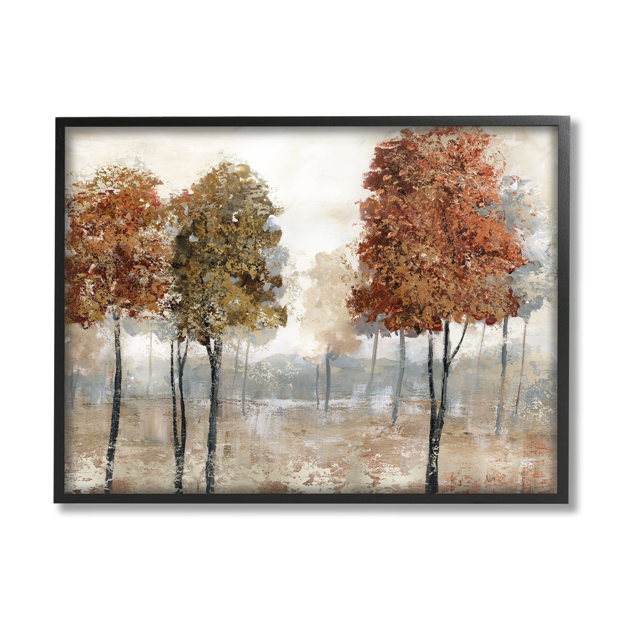 Stupell Industries Autumn Orchard Tree Landscape Vintage Country Meadow Landscape Painting Black Framed Art Print Wall Art, 24 x 30