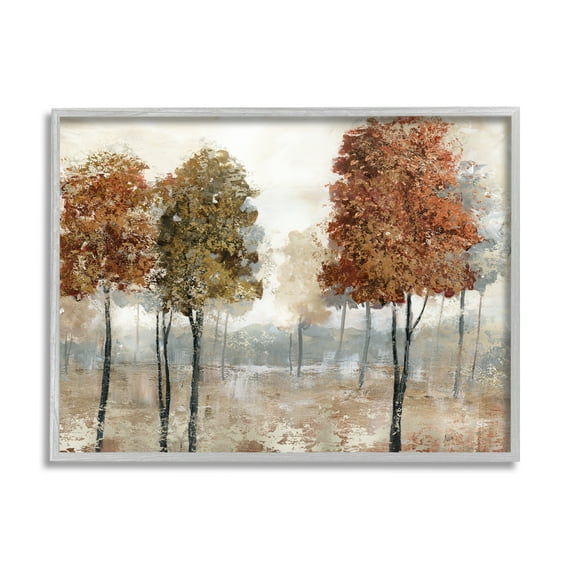 Stupell Industries Autumn Orchard Tree Landscape Vintage Country Meadow Landscape Painting Gray Framed Art Print Wall Art, 11 x 14
