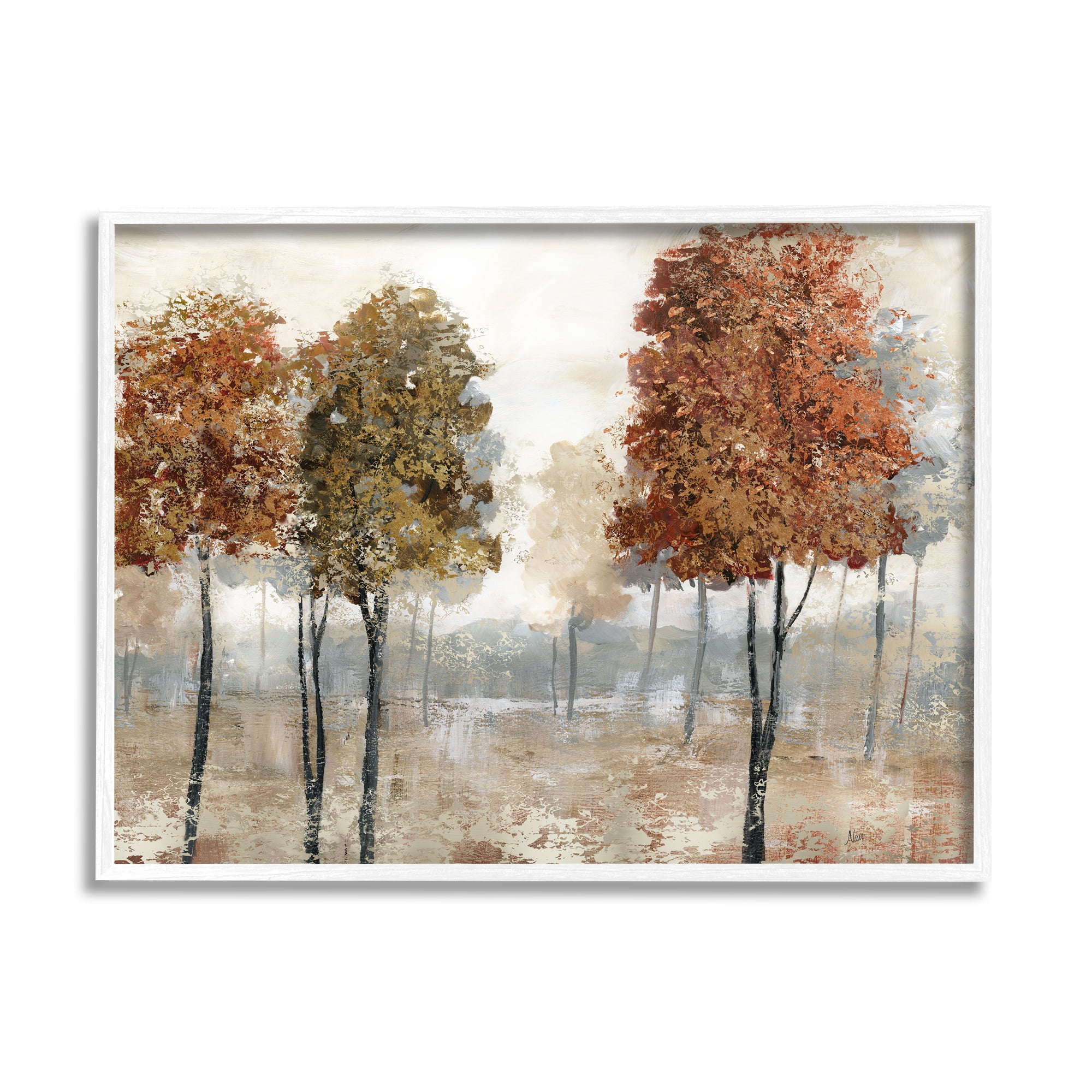 Stupell Industries Autumn Orchard Tree Landscape Vintage Country Meadow Traditional Painting White Framed Art Print Wall Art, 24 x 30, Design by Nan