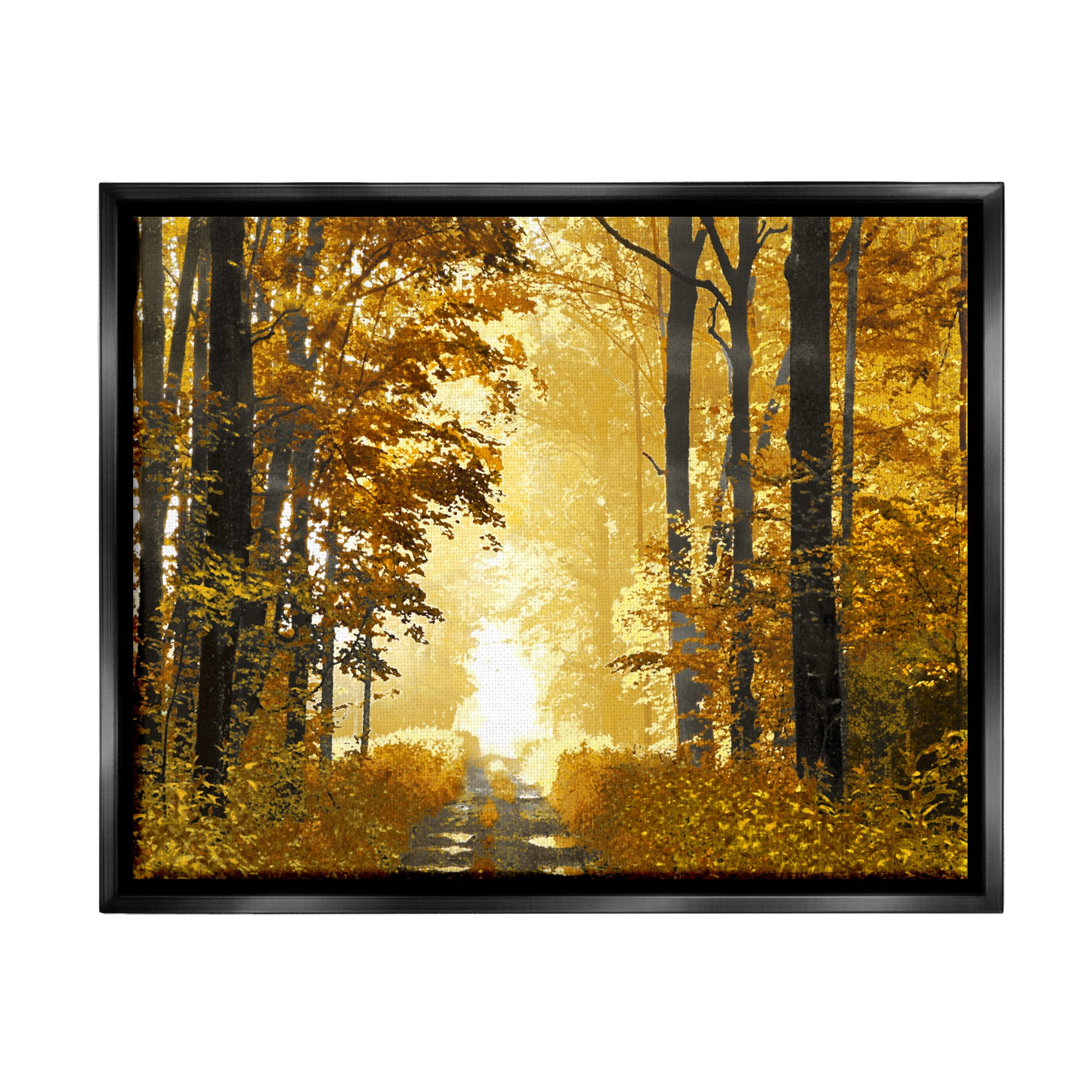 Golden Autumn Path Landscape Canvas Print with Black Frame