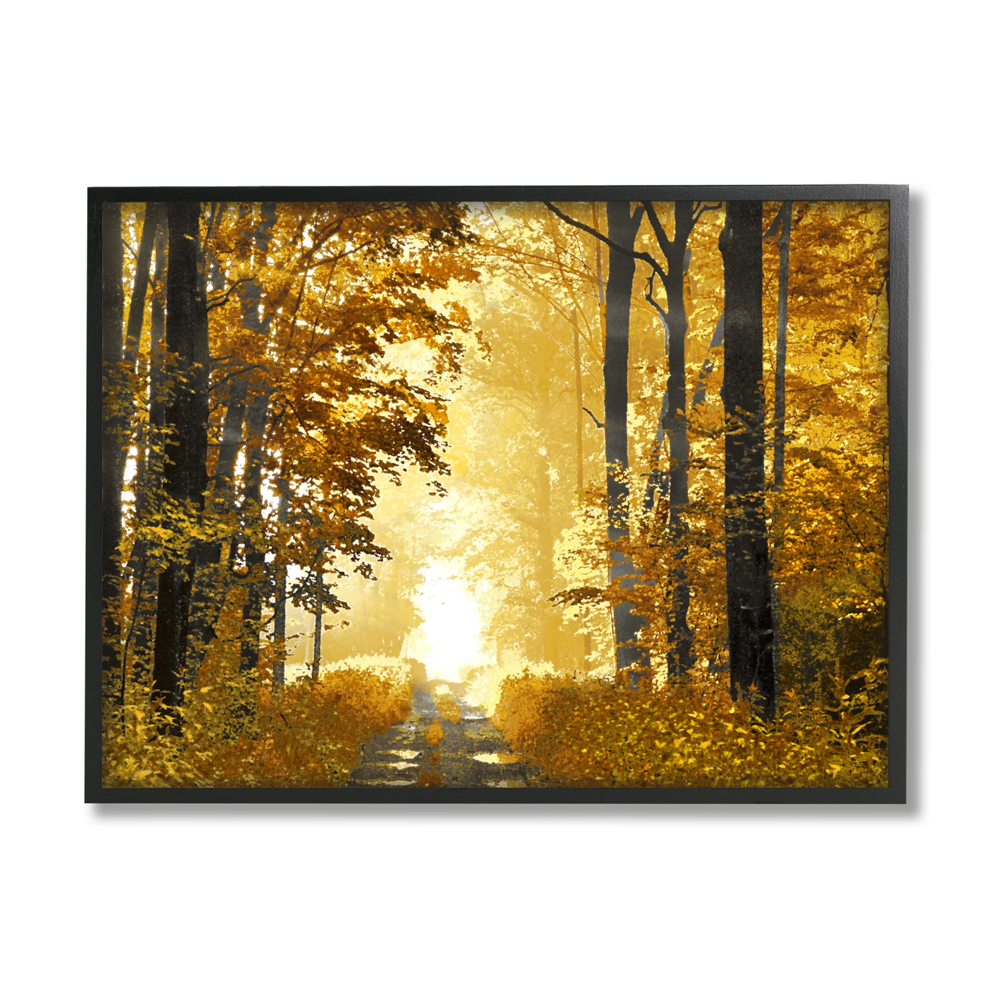 Stupell Industries Autumn Path Landscape Nature Painting Black Framed Art Print Wall Art, 14 x 11
