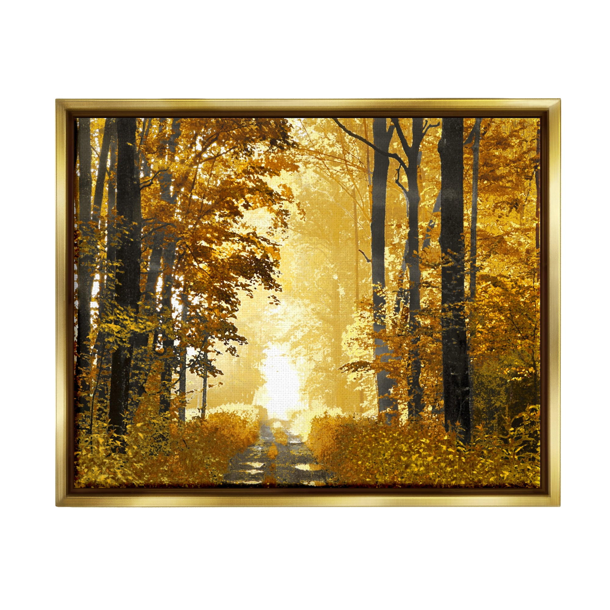 Golden Autumn Path Landscape Canvas Print with Gold Frame