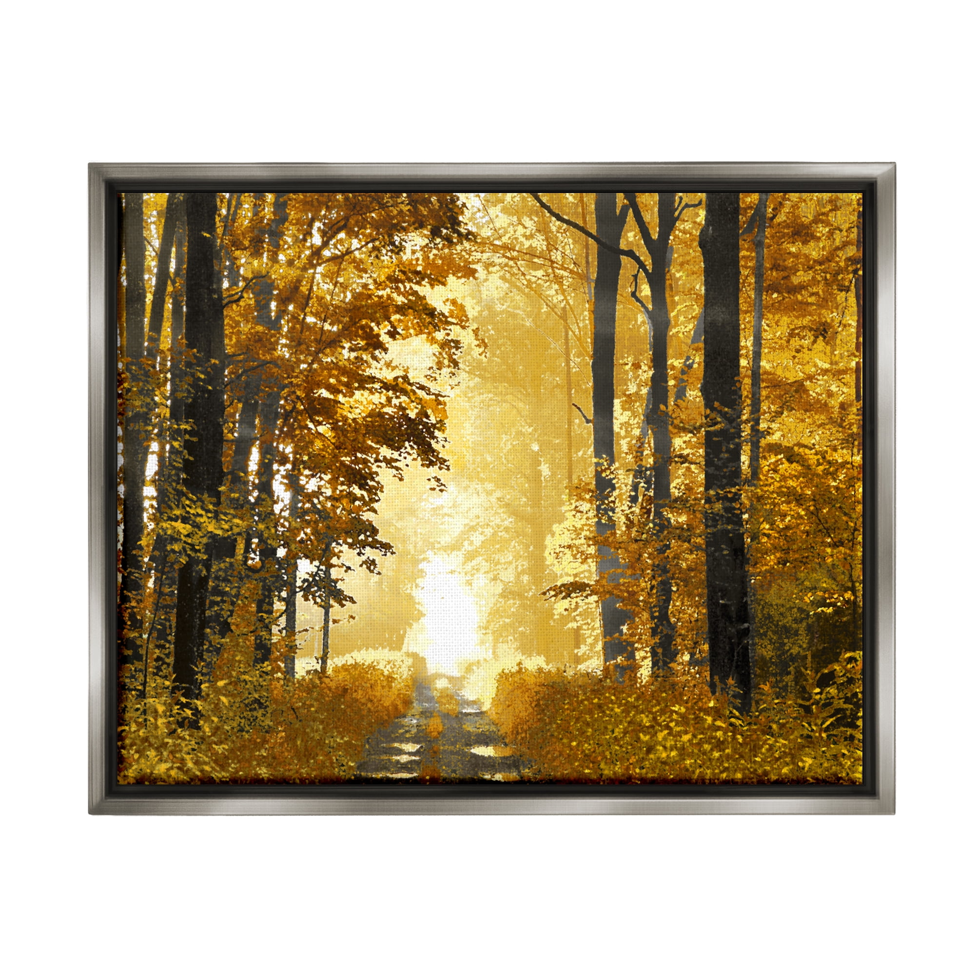 Stupell Industries Autumn Path Landscape Nature Painting Gray Floater Framed Art Print Wall Art, 21 x 17