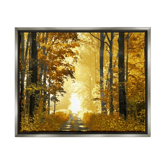 Stupell Industries Autumn Path Landscape Nature Painting Gray Floater Framed Art Print Wall Art, 31 x 25