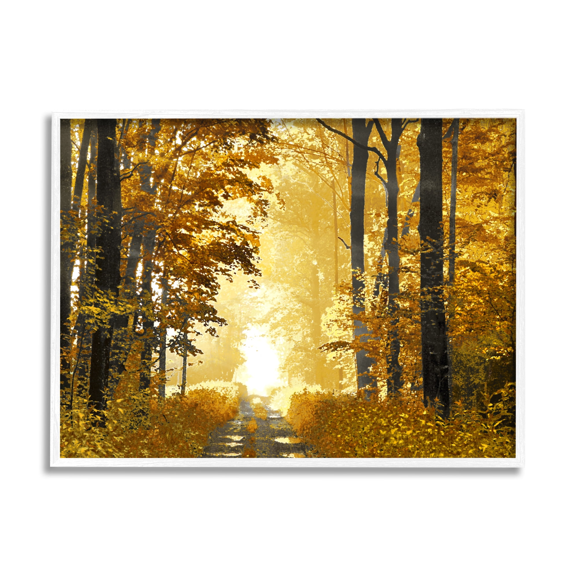 Stupell Industries Autumn Path Landscape Nature Painting White Framed Art Print Wall Art, 14 x 11