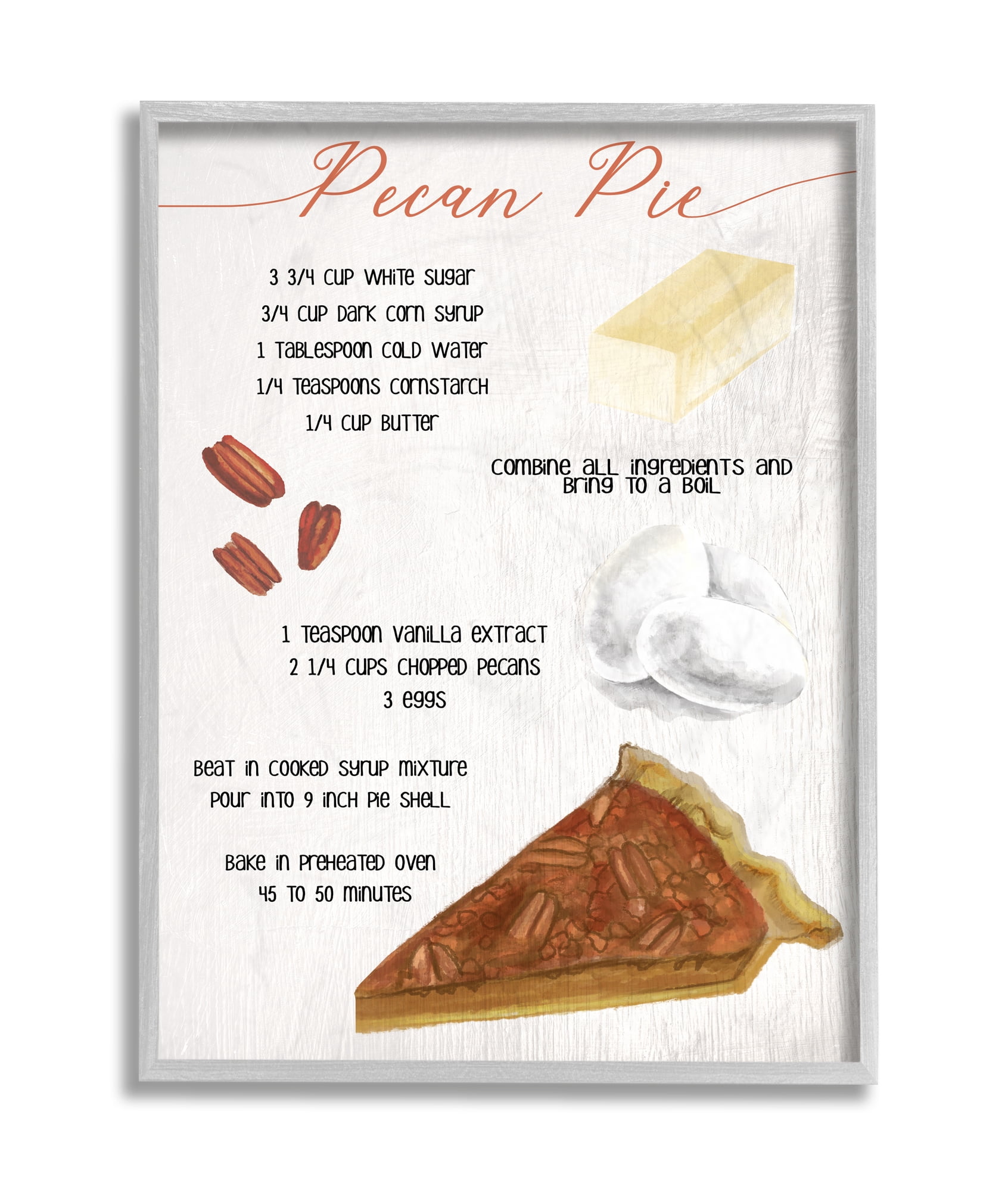 Stupell Industries Autumn Pecan Pie Farmhouse Dessert Recipe Grey Framed, 16 x 20, Design by Daphne Polselli