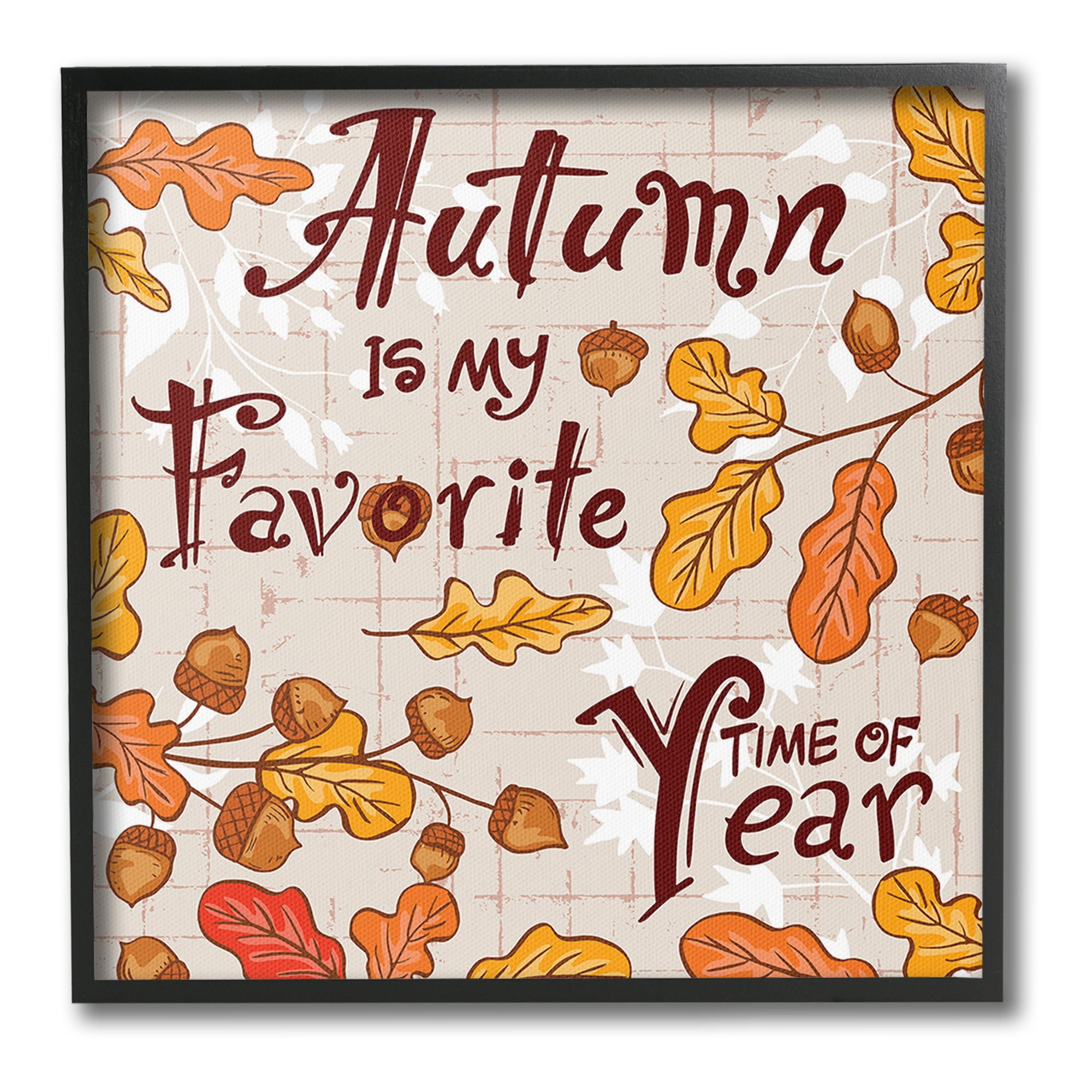 Stupell Industries Autumn Phrase with Leaves Holiday Painting Black Framed Art Print Wall Art, 12 x 12